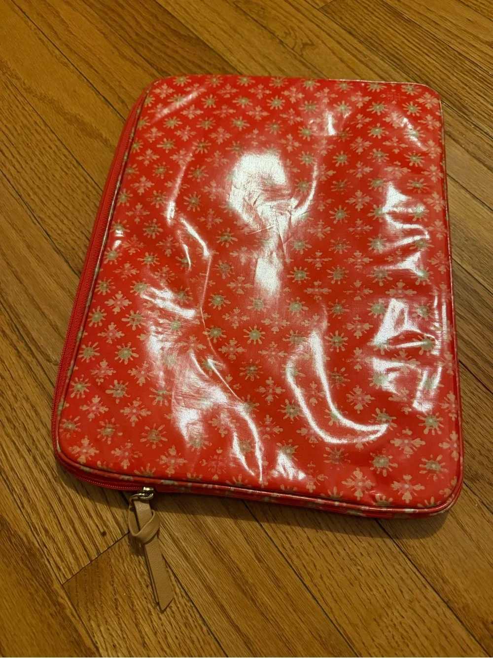 Tory Burch Red Printed Coated Canvas Zip Tablet Laptop Sleeve Pouch
